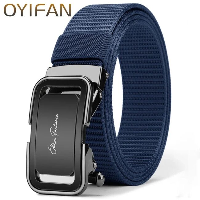 Men Canvas Nylon Belt Automatic Buckle Belt Quick Release Casual Jeans Waistband