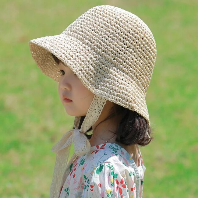 Baby Straw Bucket Hat for Girls Boys Summer Beach