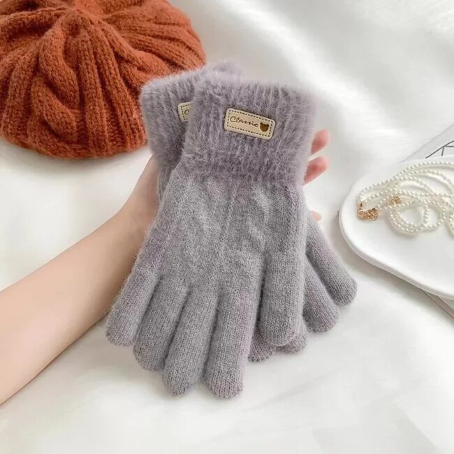 Knitted Wool Gloves for Women in Winter Plus Velvet and Thickening Cycling Warm Touch Screen Double Layer - Image 12