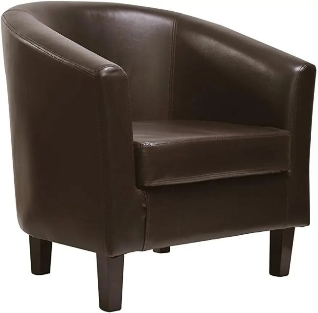 mcc direct Relaxing Tub Chair, Black PU Leather Tub Chair Armchair, Club Chair Living Room, Bedroom Lounge Reception Upholstered