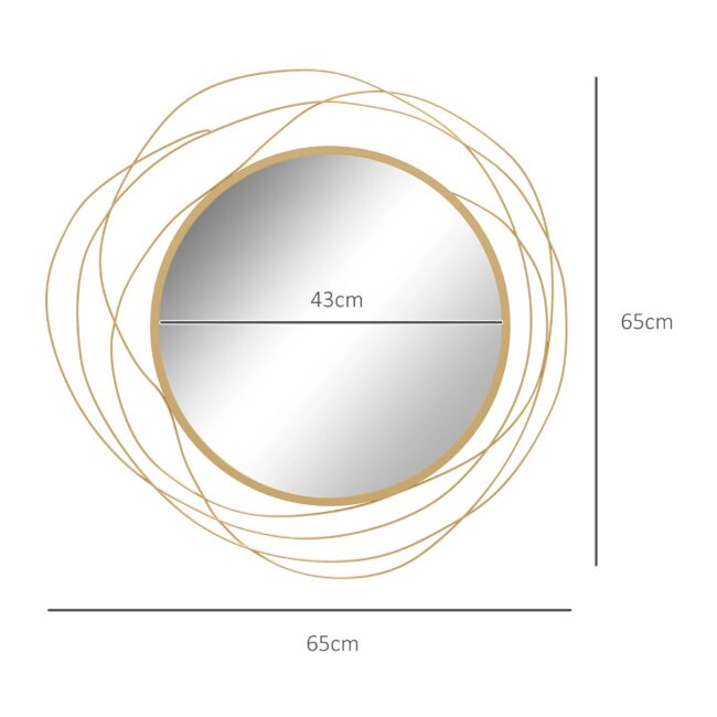 HOMCOM Metal Wall Art 65cm Round Mirror for Living Room Dining Room - Image 4