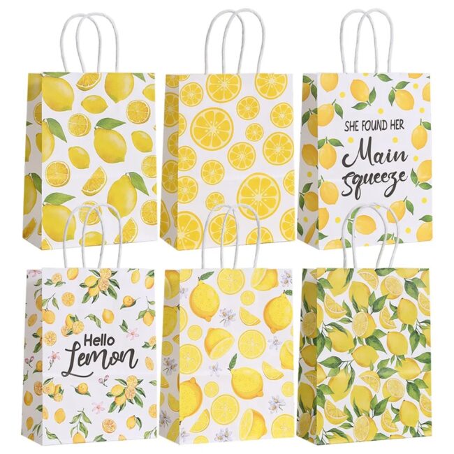 6pcs Summer Lemon Fruit Tote Bags Kraft Paper Handbag Wedding Birthday Gift Bag Party Supply - Image 3