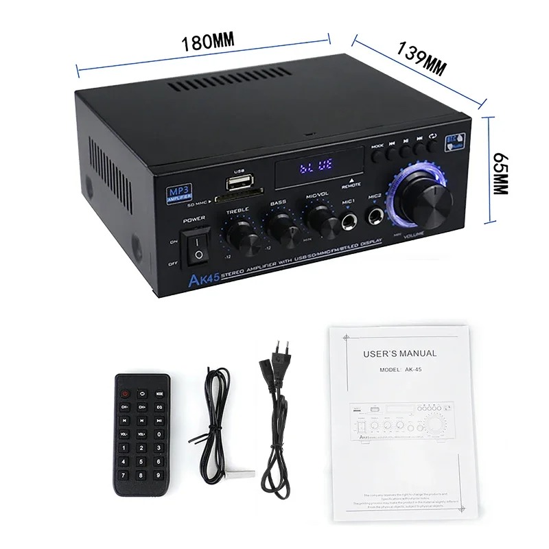 AK45/AK35 800W Home Power Amplifier 2 Channel Bluetooth 5.0 Mini Hifi Digital Stereo Sound Amplifier Support FM USB SD Mic input - Image 8