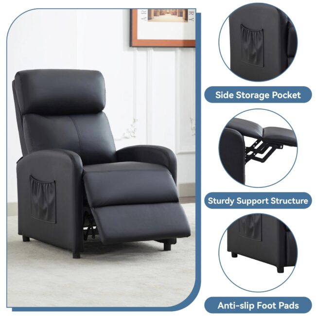 mcc direct Push Back Recliner Chair with Lumbar Support, Padded Backrest, Side Pocket and Adjustable Leg Rest for Home Theatre - Image 4