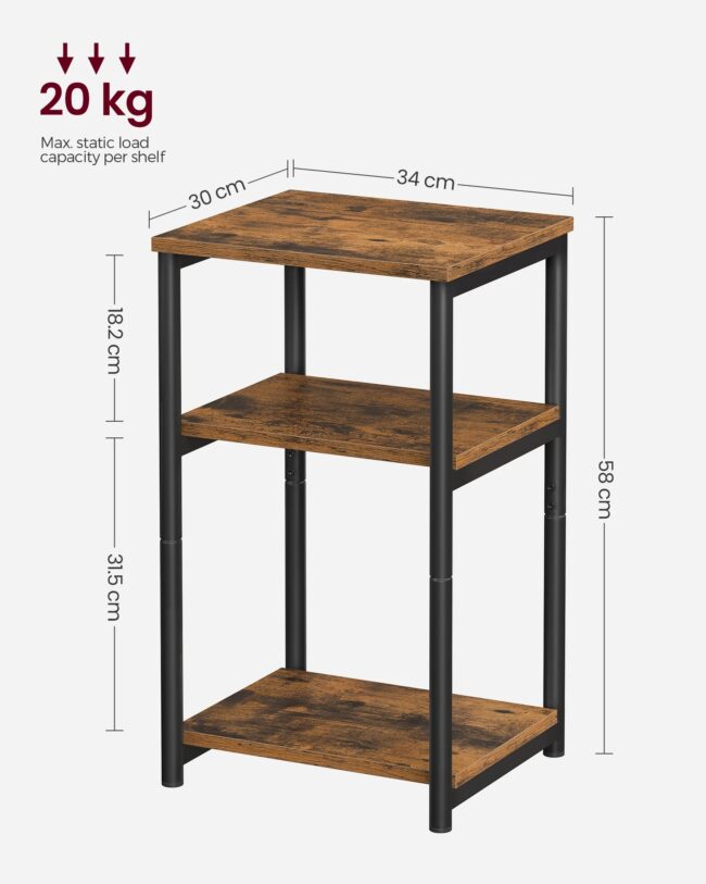 VASAGLE Sofa Side Table, 3-Tier End Table, Bedside Table with Steel Frame - Image 2