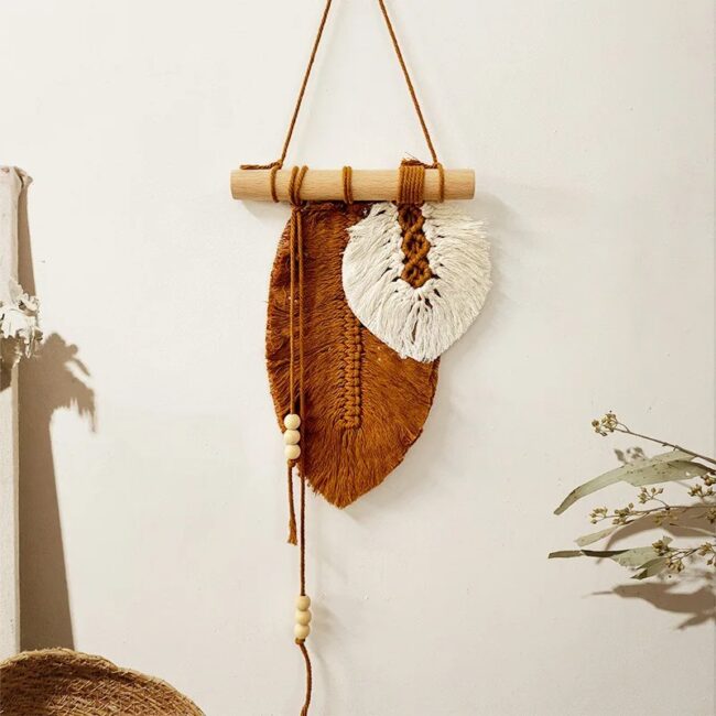 Small Macrame Wall Hanging Boho Woven Leaf Macrame Tapestry Wall Art for Bedroom Home Room Decor GIft for Women Girls - Image 3