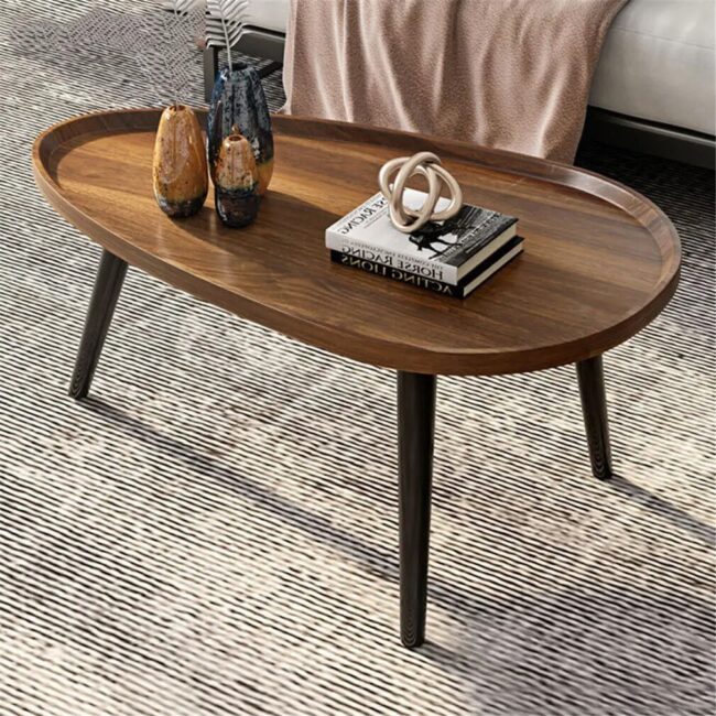 LUVODI Irregular Living Room Coffee Table Set Small Drop-shaped Solid Wooden Sofa Side End Table 2-in1 with Triangle Legs - Image 5