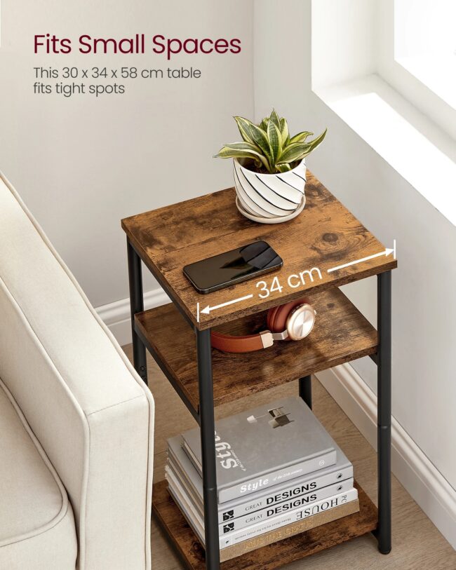 VASAGLE Sofa Side Table, 3-Tier End Table, Bedside Table with Steel Frame - Image 4