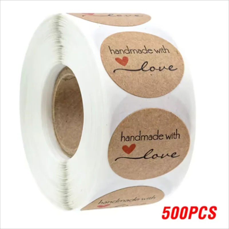 500pcs Handmade with Love Stickers Vintage Kraft Paper Stickers Stationery Label Baking Kraft Paper Stickers Scrapbook Gift - Image 9