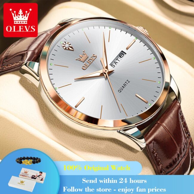 OLEVS 2935 Men Quartz Watch Dual Calendar Luminous Classic Business Watch For Men Fashion Original Waterproof Dress Wristwatch