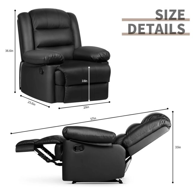 Recliner Armchair Reclining Chair Single Sofa Lounge Seating Adjustable Legrest PU Leather Couch Chair for Room Bedroom Home - Image 5