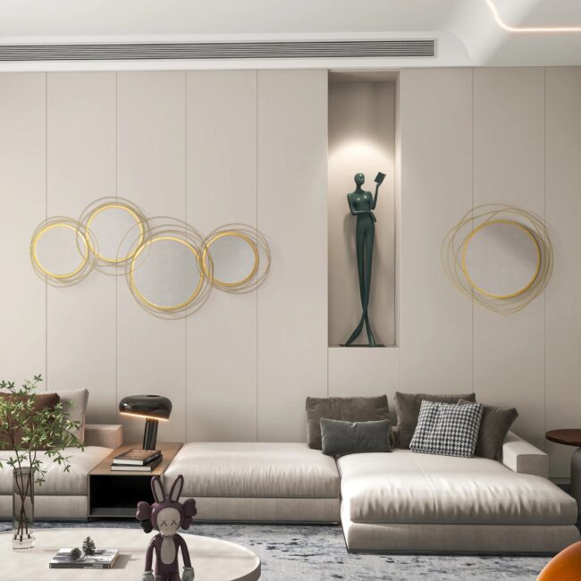 HOMCOM Metal Wall Art 65cm Round Mirror for Living Room Dining Room - Image 5