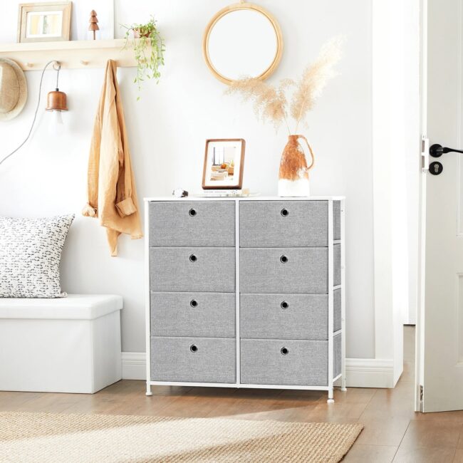 SONGMICS Chest of Drawers, Storage Unit with 8 Easy Pull Fabric Drawers, Dresser, Organiser Unit with Metal Frame