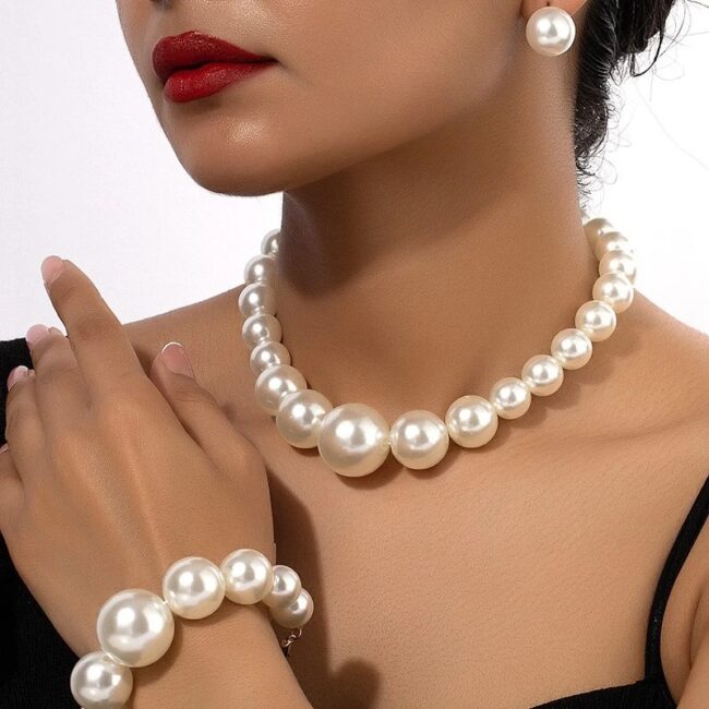 New Bride Jewelry Set Fashion Elegant Imitation Pearl Necklace Bracelet Earrings Women's Wedding Party Accessories
