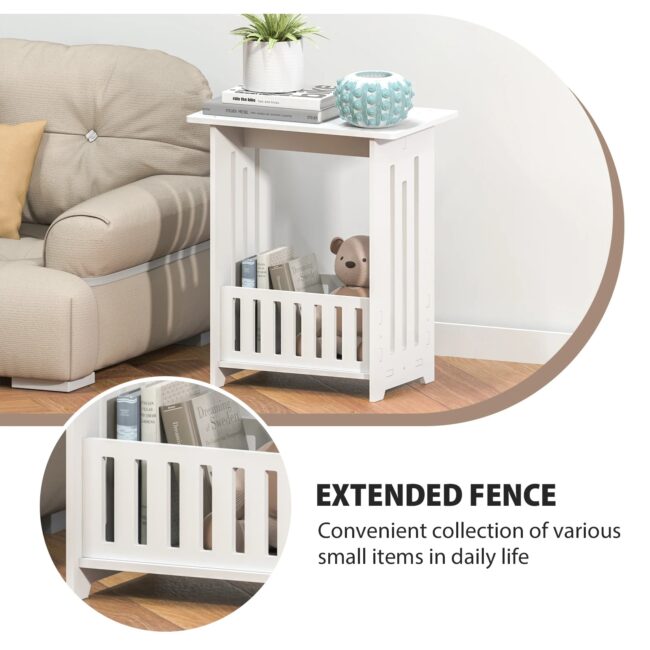 EFAN Bedside Table, White Modern Bedside Cabinet Nightstand Wooden Sofa Table Side Table, Small Narrow Side End Table Cabinet - Image 4