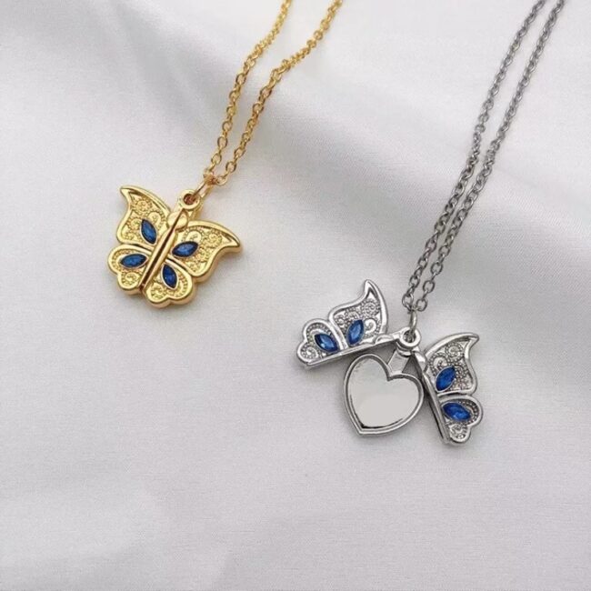 IFYOUOO I Love You Love Butterfly Necklace Female Openable Exquisite Fashion Butterfly Heart Pendant Necklace