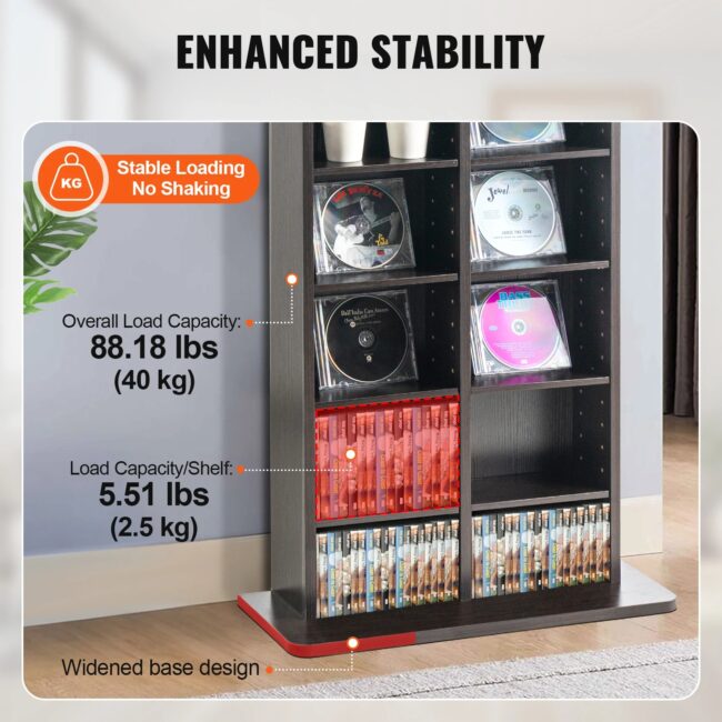 SucceBuy Media Storage Cabinet DVD Shelf Holds Adjustable CD Shelves 5/12/16/36 Compartments Protects and Organizes Music Movie - Image 3