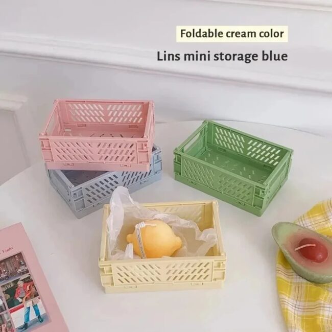 Storage Basket Folding Student Desktop Basket Tape Stationery Plastic Foldable Container Storage Box - Image 6