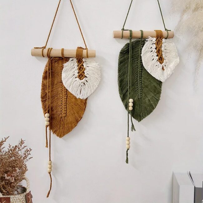 Small Macrame Wall Hanging Boho Woven Leaf Macrame Tapestry Wall Art for Bedroom Home Room Decor GIft for Women Girls - Image 9
