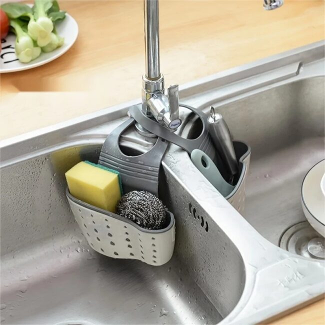 Double-layer Sink Hanging Bag Kitchen Rack Faucet Sponge Holder Storage Hanging Basket Kitchen Storage Rack Sink Accessories - Image 4