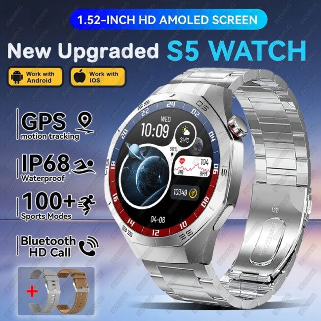 2025New For Huawei GT5 Pro Smart Watch Men HD AMOLED Screen GPS Motion trajectory HeartRate Bluetooth Call 1.52" SmartWatch IP68