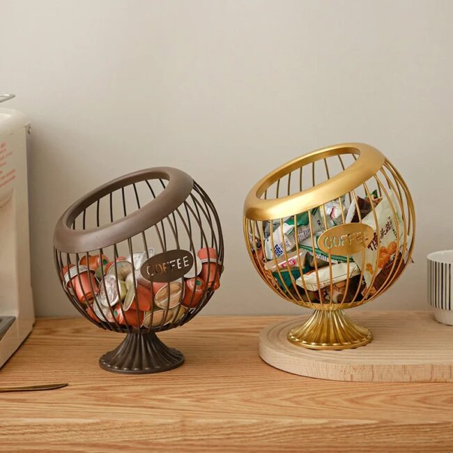 Iron craft fruit basket, coffee capsule storage basket, desktop decoration, tea table, snacks, dried fruits, candy storage - Image 3