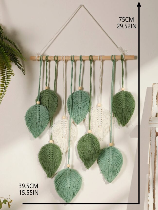 Boho Leaf Macrame Tapestry Woven Wall Hanging Tapestry Home Wall Decor Wood Bead Crafts Bedroom Living Room Decor Aesthetic Gift - Image 3