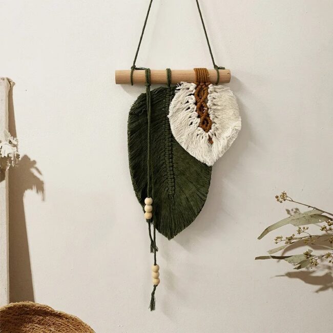 Small Macrame Wall Hanging Boho Woven Leaf Macrame Tapestry Wall Art for Bedroom Home Room Decor GIft for Women Girls - Image 8