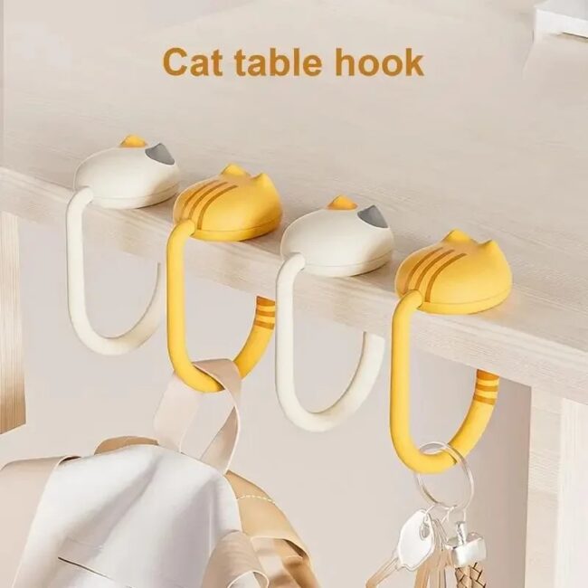 Cute Cat Tail Purse Hook Portable Multifunctional Table Purse Bag Hooks for Home School Saving Space