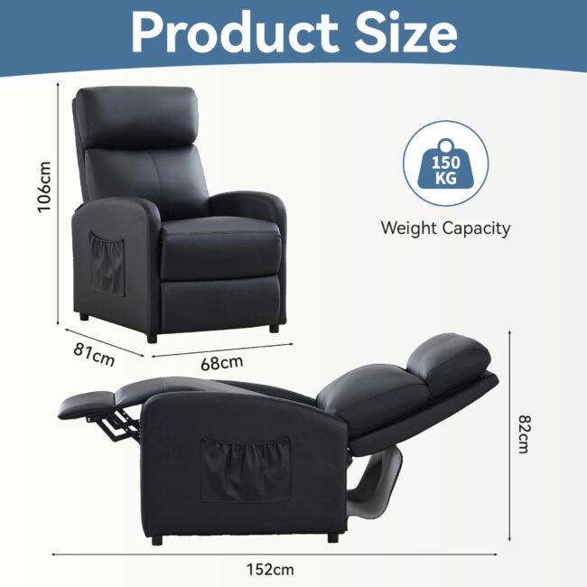 mcc direct Push Back Recliner Chair with Lumbar Support, Padded Backrest, Side Pocket and Adjustable Leg Rest for Home Theatre - Image 6