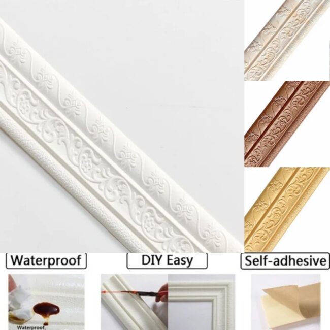 1PC 2.3mX7.8cm 3D Self Adhesive Wall Sticker Waterproof Wallpaper Skirting Border Home Decor TV Background Wall Sticker