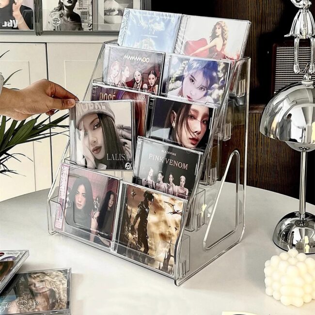 CD rack, album storage box, vinyl record, mini disc collection display rack, CD tape, transparent storage rack
