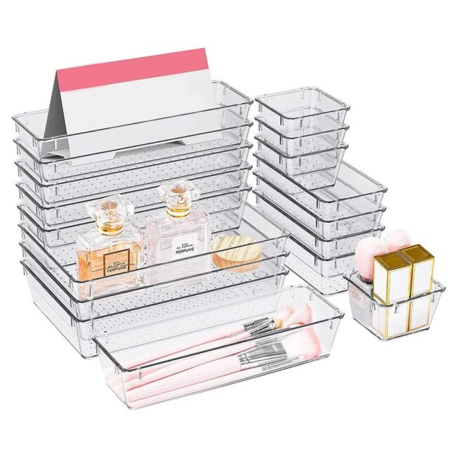 25pc Drawer Organizers Set Clear Plastic Desk Dividers Bins Bedroom Dresser Office Storage Box for Makeup Jewelries Gadgets - Image 6