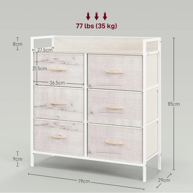 HOMCOM Bedroom Chest of Drawers 6 Drawer Dresser w/ Shelf, Natural - Image 3