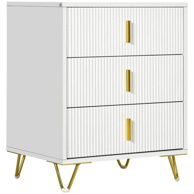 HOMCOM 3 Drawer Dresser, Chest of Drawers Storage Cabinet, White - Image 6