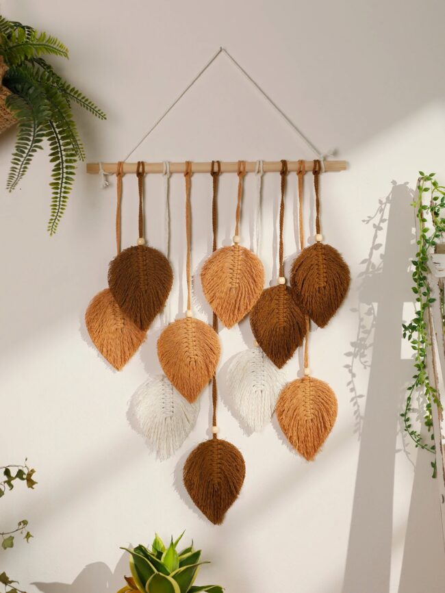 Boho Leaf Macrame Tapestry Woven Wall Hanging Tapestry Home Wall Decor Wood Bead Crafts Bedroom Living Room Decor Aesthetic Gift - Image 6
