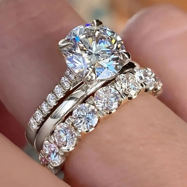 CAOSHI Gorgeous 3Pcs Set Rings Silver Color/Gold Color Luxury Trendy Wedding Accessories for Women Eternity Jewelry Dropshipping