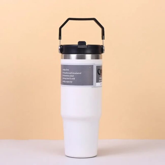 30 Oz Stainless Steel Thermos Mug Tritan Material Double Layer Vacuum Insulation Tape Handle, Perfect for Iced and Hot Drinks - Image 6