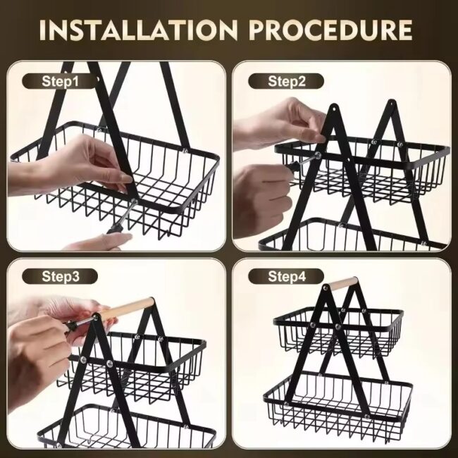 2 Tiers & 3 Tiers Countertop Fruit Basket Portable Iron Art Kitchen Organizer for Fruits Bread Snacks Storage Rack - Image 6