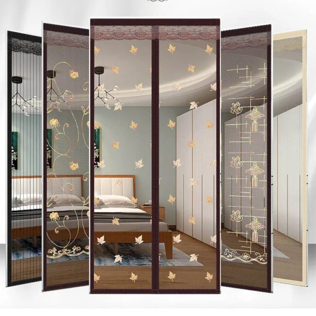 New Embroidery Magnetic Screen Door Curtain Anti Mosquito Insect Fly Bug No Punching Curtains Living Room Door Screens Mesh Home