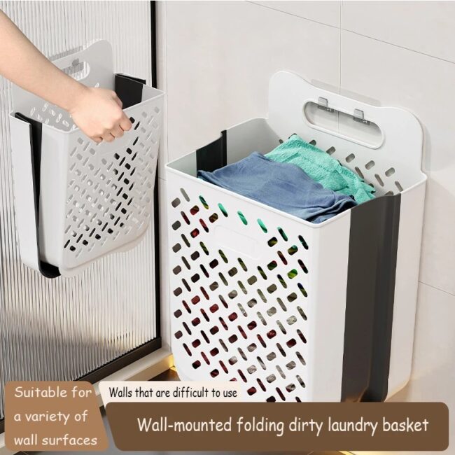 Large Folding Storage Basket Wall Portable Hampers With Removable Liner Bag Fabric Space-Saving For Home Supplies Wastebasket - Image 5