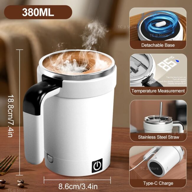 Automatic Stirring Cup Rechargeable Electric Stirring Mugs Magnetic Mixer Stainless Steel Coffee Mug Rotating Magnetic Tumbler