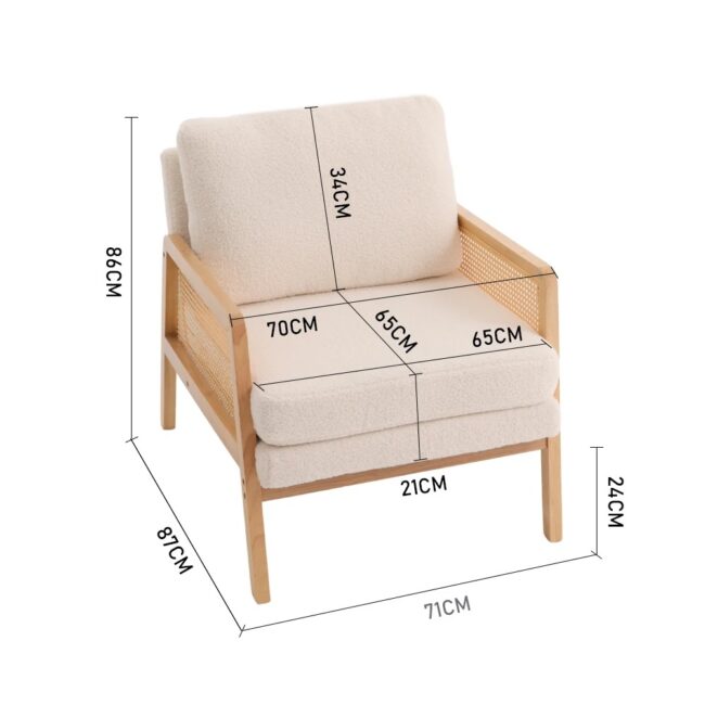 HaoDirect Upholstered Living Room Chair Rattan Wooden Armchair Suitable for Living Room Bedroom Study Room - Image 6