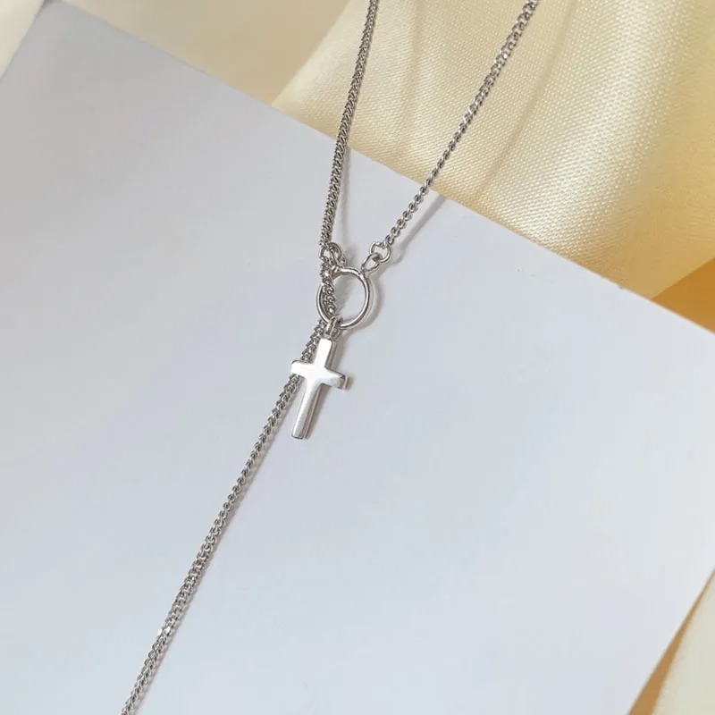 ANENJERY Cross Long Chain Pendant Necklace for Women Fashion Simple Party Jewelry Accessories Wholesale - Image 3