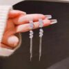 Jewelry Luxury Cubic Zircon Long Tassel Drop Earrings for Women Korean Fashion Shiny Rhinestone Elegant Dangle Earring