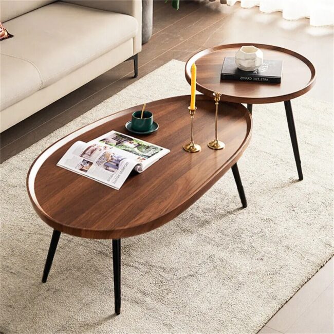LUVODI Irregular Living Room Coffee Table Set Small Drop-shaped Solid Wooden Sofa Side End Table 2-in1 with Triangle Legs - Image 3