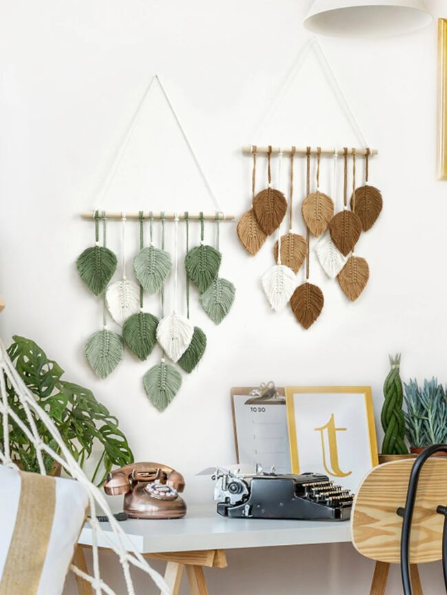 Boho Leaf Macrame Tapestry Woven Wall Hanging Tapestry Home Wall Decor Wood Bead Crafts Bedroom Living Room Decor Aesthetic Gift - Image 4