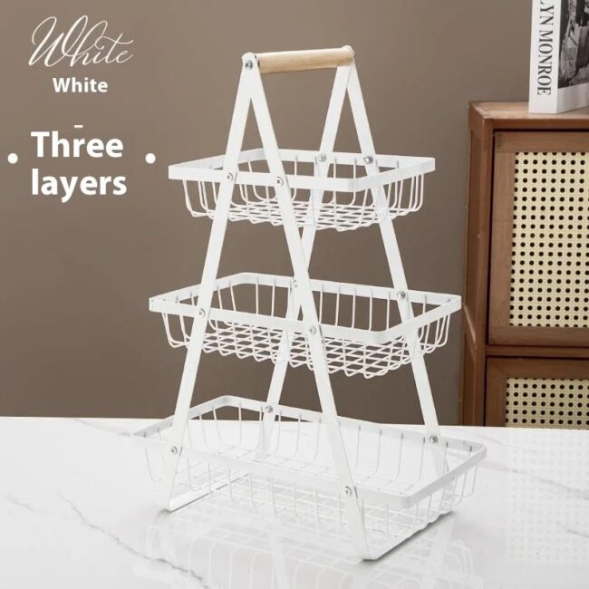 2 Tiers & 3 Tiers Countertop Fruit Basket Portable Iron Art Kitchen Organizer for Fruits Bread Snacks Storage Rack - Image 8