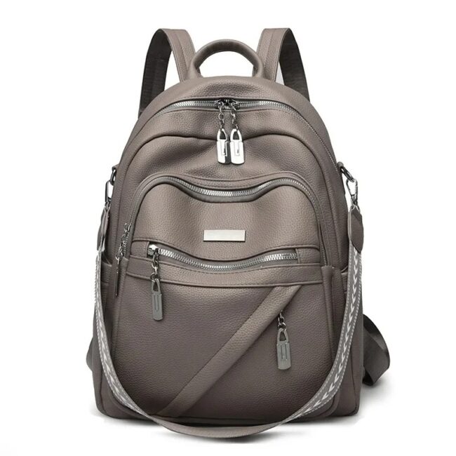 Fashionable Large Capacity Soft Leather Women's Backpack Simple Design Hot Sale Of The Season New Style Cross-Border Double-Shou