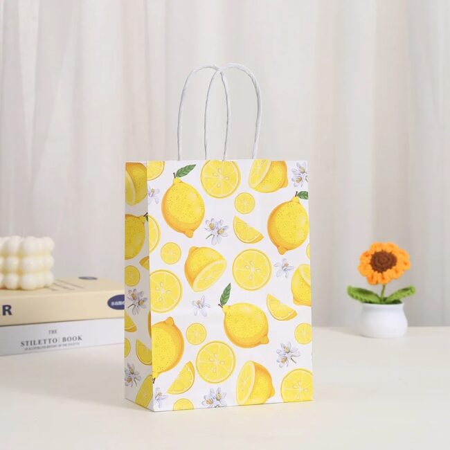 6pcs Summer Lemon Fruit Tote Bags Kraft Paper Handbag Wedding Birthday Gift Bag Party Supply - Image 6